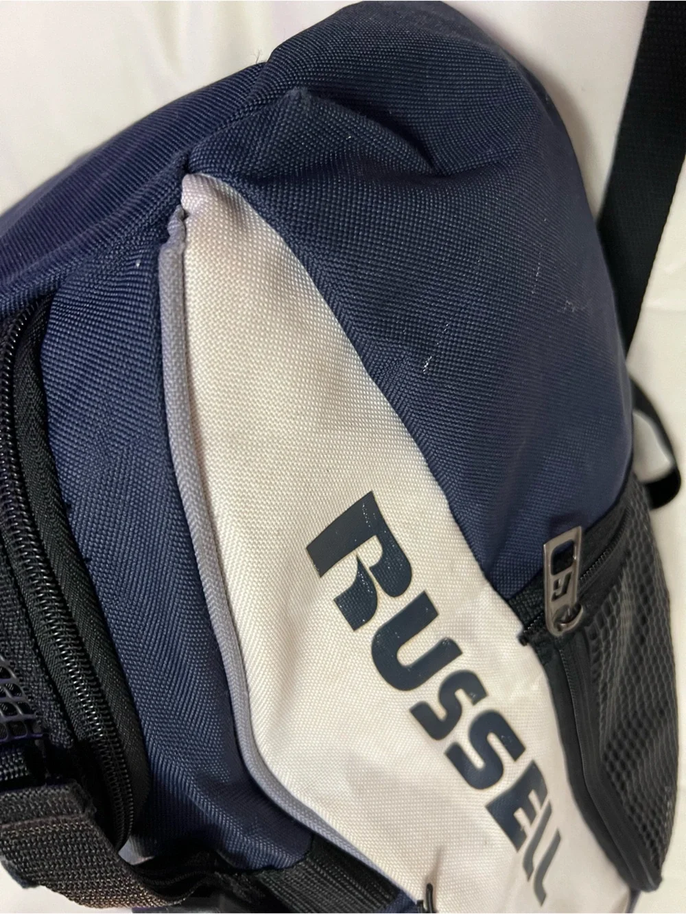 Russell Athletic Navy and White Backpack with Front Mesh Pocket